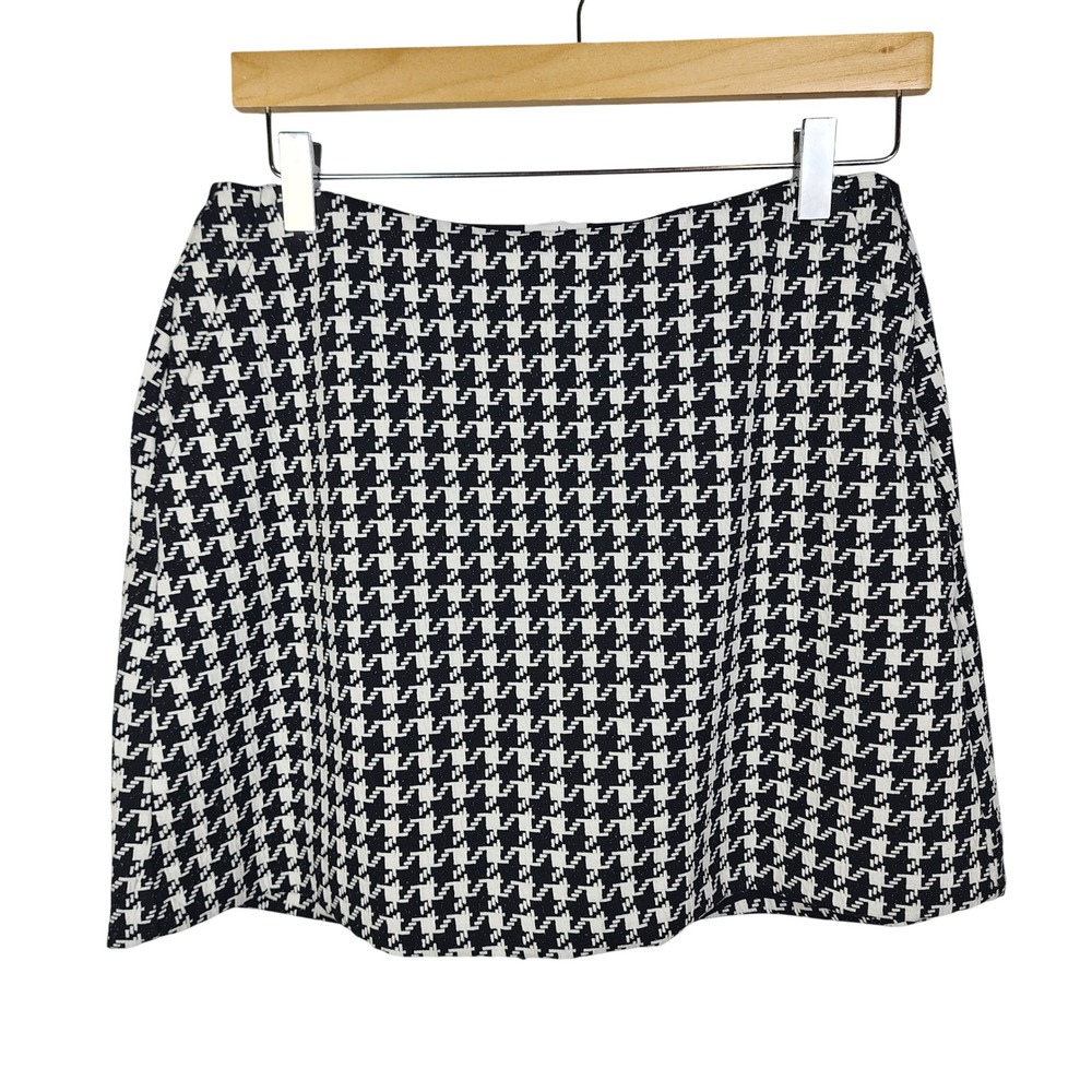Cabi Passport Skort Womens 4 Black White Houndstooth A-Line Pockets Stretch Chic